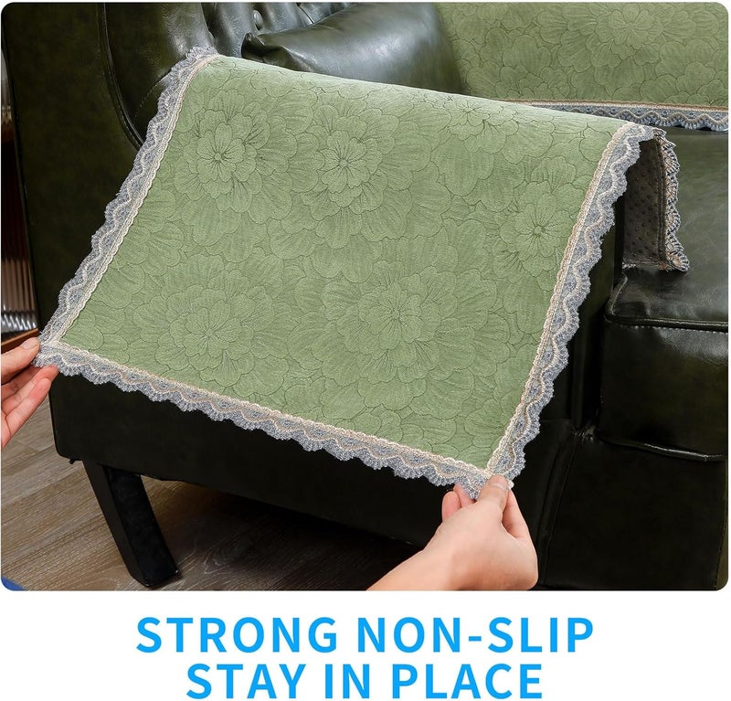 MINJIATEX Couch arm Covers,Non-Slip lace Sofa arm Covers Set of 2 Washable Sofa armrests Cover for Living Room Recliner Chair arm Cover Protectors for Leather armrest (FH-Sage Green) - Image 4